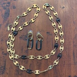 Vintage Camrose & Kross JBK Long Black & Gold Tone Mariner Link Chain & Earrings
